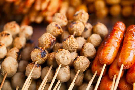 Barbecues on the counter of the Asian market - Thailand