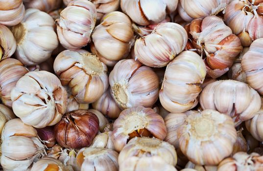 Garlic on the counter of the eastern market - the background