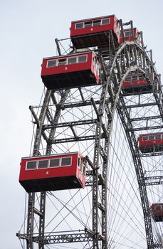 Closeup of famous Ferris wheel in Prater Park, Vienna, Austria