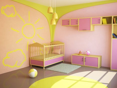 Room interior with a bed for the child