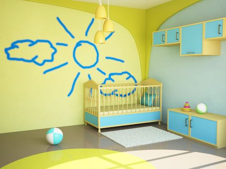 Room interior with a bed for the child