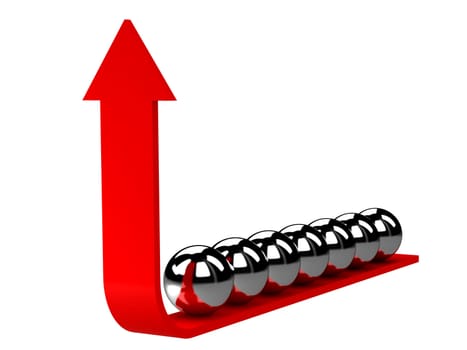 The red arrow and metallic balls on a white background