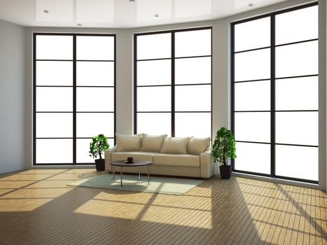 The interior of a large room with a window