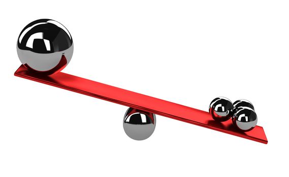 The shiny metal balls on the balance