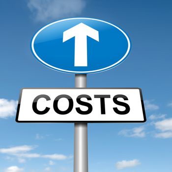 Illustration depicting a roadsign with a cost increase concept. Blue sky background.