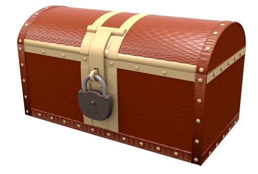 Closed treasure chest over white, 3d illustration