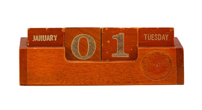 Retro vintage wooden calendar show 2013y New year date January 1st Tuesday