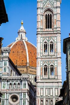 Italy, Florence. The famous landmark Campanile di Giotto, close to Duomo di Firenze