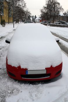 car in the winter on the road