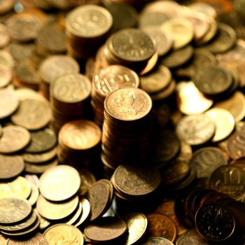 golden coins macro close up