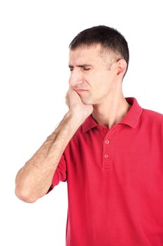 man in painful expression because of toothache, isolate on white background