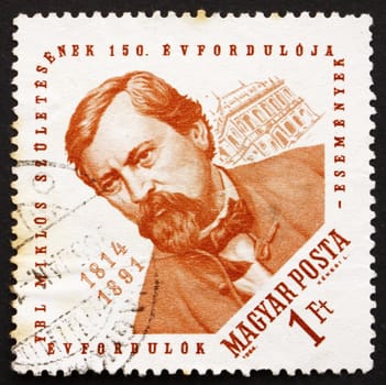 HUNGARY - CIRCA 1964: a stamp printed in the Hungary shows Architect Miklos Ybl and Budapest Opera, circa 1964