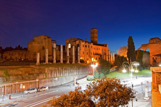 Roman Forum at dusk Rome Italy