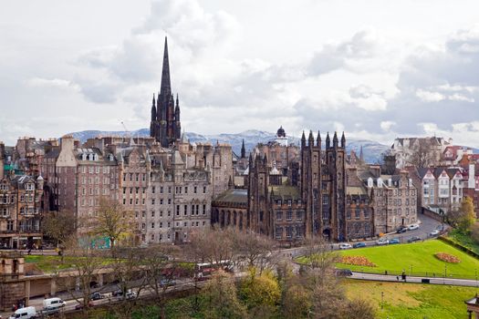 Edinburgh Cityscape with Scott Monument Scotland UK