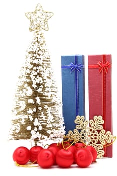 holiday boxes with christmas tree and ornament for decoration