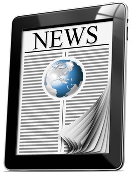 Black tablet computer with news on white background
