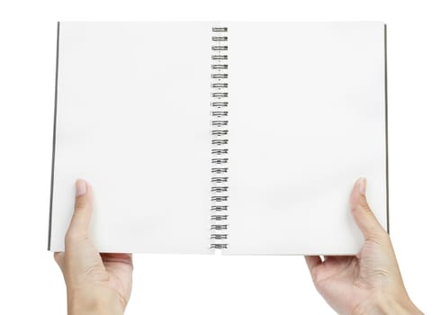 open blank page note book and hand
