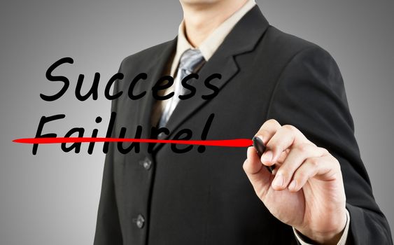 Motivation concept. Businessman write the word success and failure