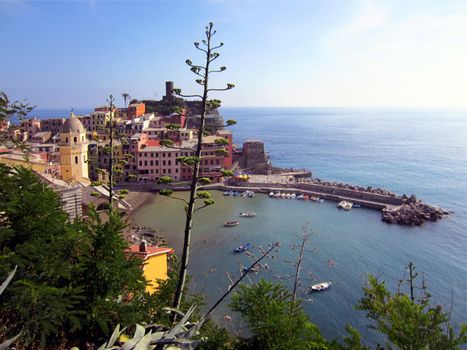   Village on Italian coast with harbor                             