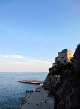 Italian coast with castle in Liguria                             