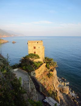 Castle on Italian coast in Liguria                            