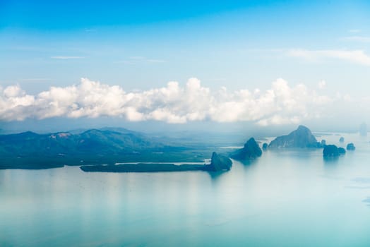 Aerial view of the tropical islands in blue water of Andaman sea