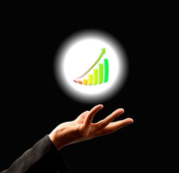 Businessman holding  growing graph in abstract light