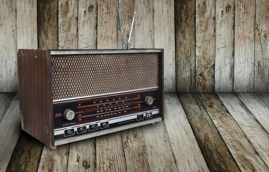 old radio in wooden room