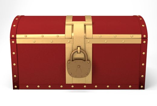 Closed treasure chest over white, 3d illustration