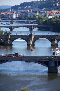 View of Vltava river with few bridges, Prague,Czech Republick