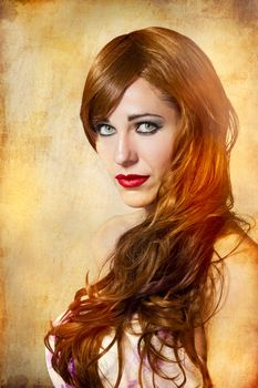 sensual woman with long red hair