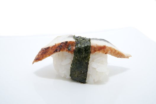 Japanese sushi fish and seafood on white background