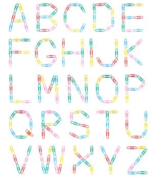 Uppercase english letters made with colored clips