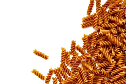 Background - Wholemeal pasta, isolated on a white background. With space for text or image.