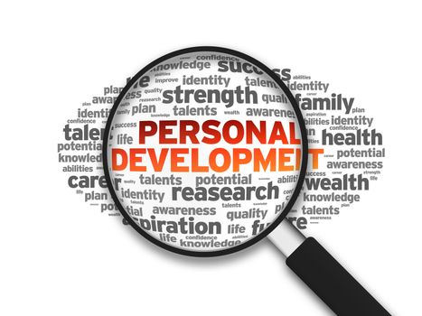 Magnified illustration with the word Personal Development on white background.