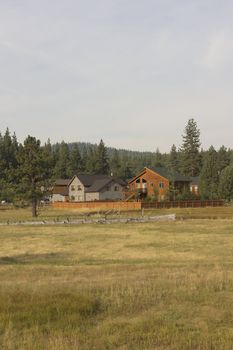 a cabin in truckee ca. in a meadow just out of down.