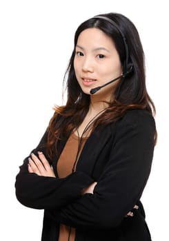 young asian business woman with headset