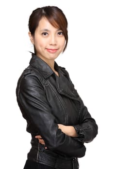 young asian woman over white background