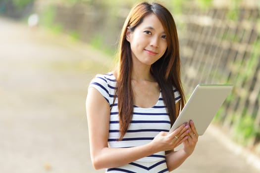 woman using tablet computer