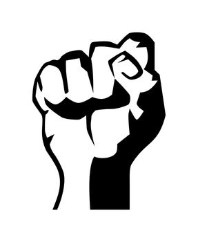 very big size raised fist black and white illustration