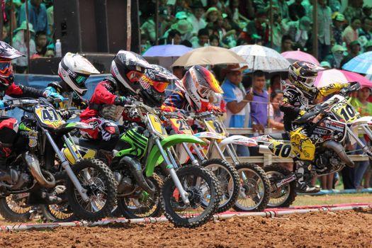 MUAKLEK, THAILAND - AUGUST 05: Unidentified riders participate in  competition Supercross Championship of Thailand, on August 05, 2012 in Muaklek, Saraburi,Thailand
