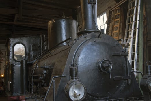 Steam locomotive in a hall