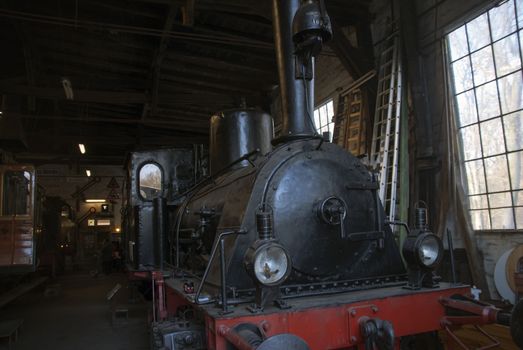 Steam locomotive in a hall