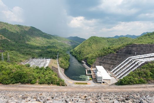 Large hydro electric dam in Thailand, taken on a cloudy day