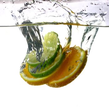 fresh orange water splash healthy concept