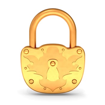 Gold Padlock isolated on the white background