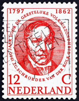 NETHERLANDS - CIRCA 1960: a stamp printed in the Netherlands shows Jacobus Conradus Schroeder van der Kolk, Pioneer of Mental Health, circa 1960