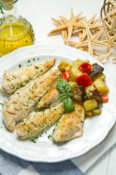 Tasty healthy fish fillet with vegetables