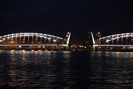 drawbridge at night, St. Petersburg   the Neva River, Peter the Great Bridge