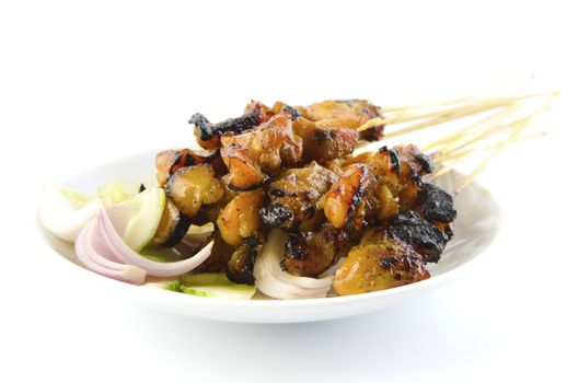 Delicious satay chicken on skewers